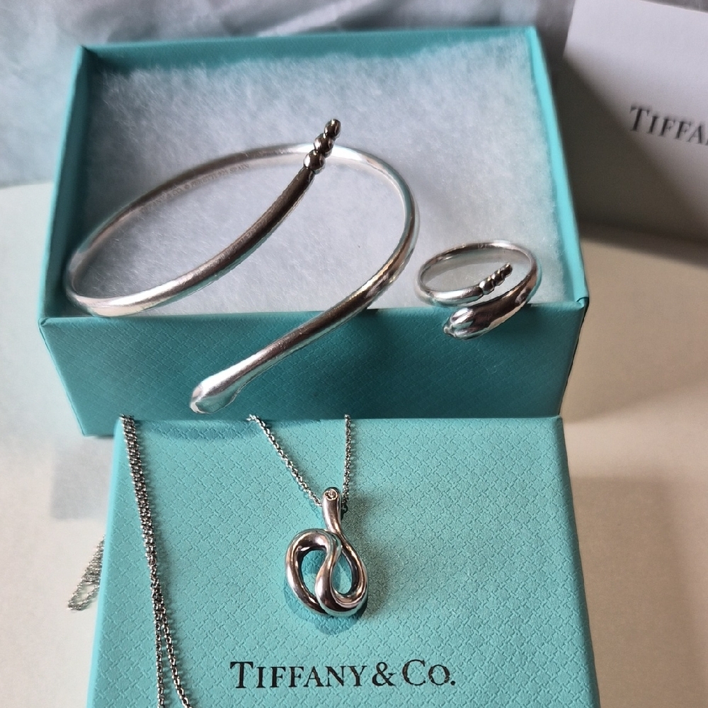 Authentic Tiffany & Co. Sterling PERETTI SNAKE Pendant Necklace, Bracelet & Ring